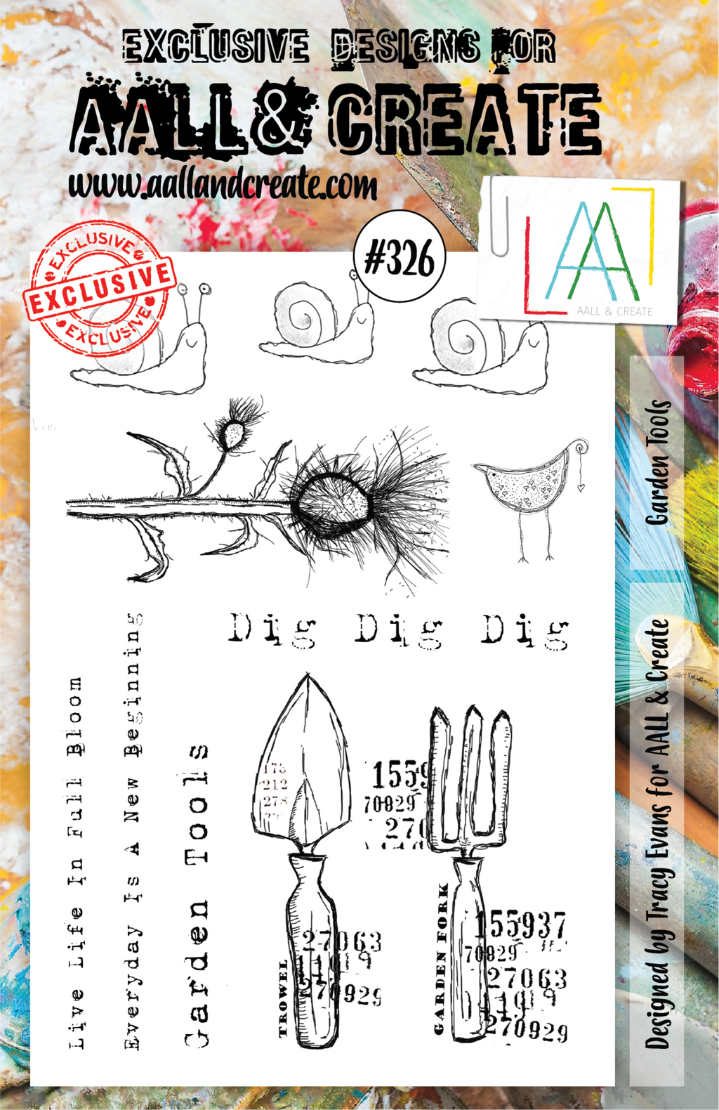 AALL & Create - A5 - Clear Stamps - 326 - Garden Tools - Tracy Evans