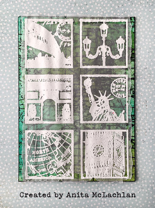 Darkroom Door - Collage Stamp - Travel Squares - Red Rubber Cling Stamps
