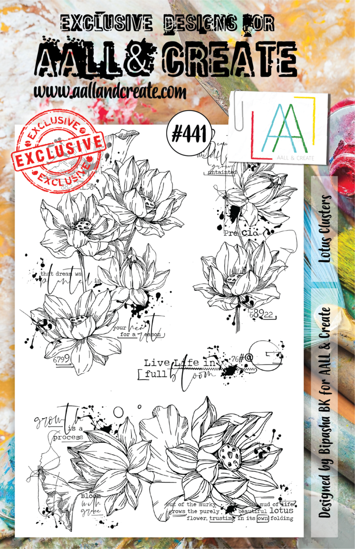 AALL & Create - A5 - Clear Stamps - 441 - Lotus Clusters - Bipasha BK