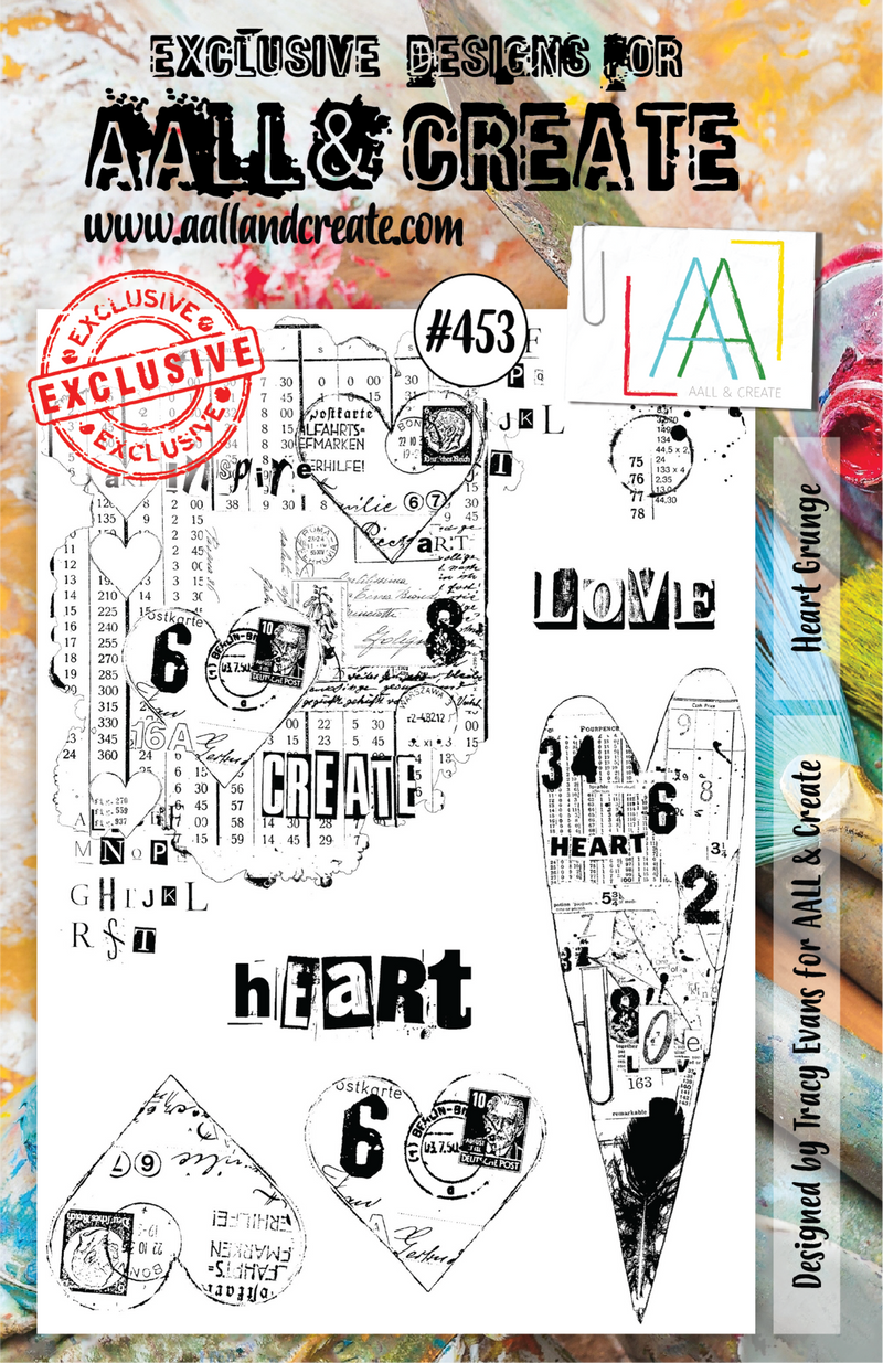 AALL & Create - A5 - Clear Stamps - 453 - Heart Grunge - Tracy Evans