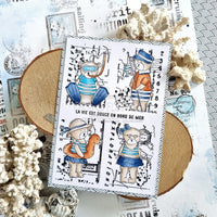 Chou & Flowers - White Rubber Stamps - Bear Cubs at the Beach