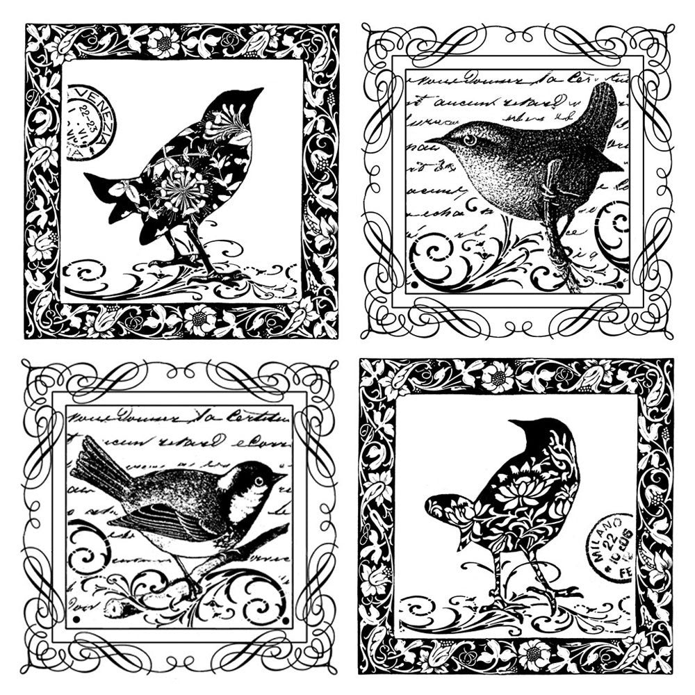 Crafty Individuals - Unmounted Rubber Stamp - 184 - Four Songbirds