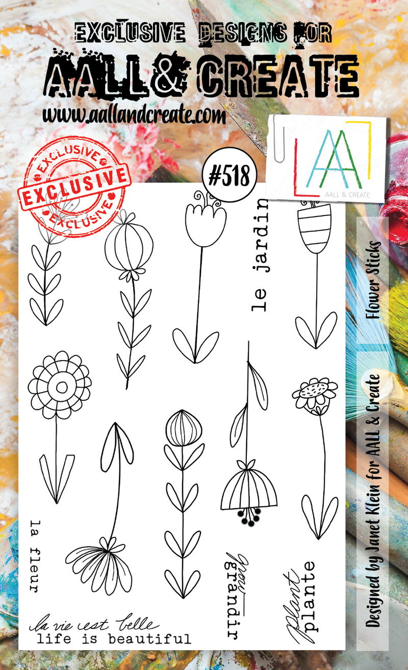 AALL & Create - A6 - Clear Stamps - 518 - Flower Sticks - Janet Klein