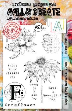 AALL & Create - A5 - Clear Stamps - 531 - Textured Florals - Tracy Evans
