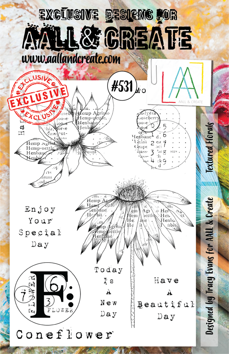 AALL & Create - A5 - Clear Stamps - 531 - Textured Florals - Tracy Evans