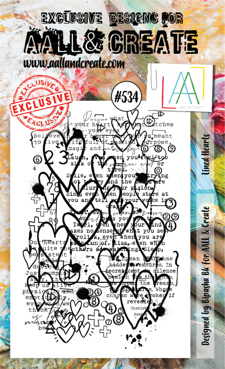 AALL & Create - A6 - Clear Stamps - 534 - Lined Hearts - Bipasha BK