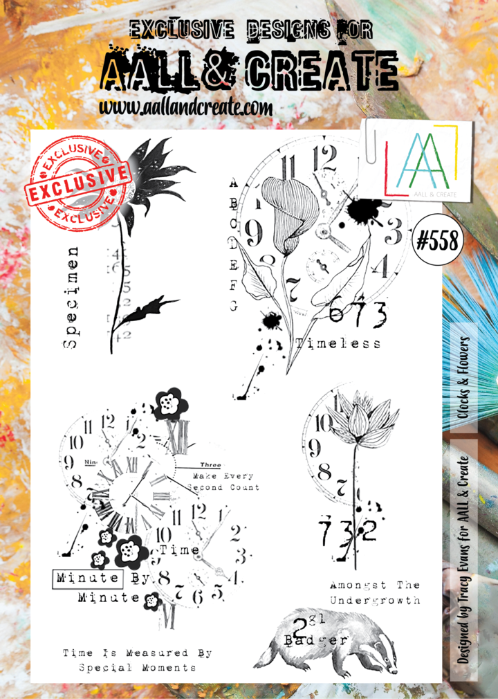 AALL & Create - A4 - Clear Stamps - 558 - Clocks & Flowers - Tracy Evans
