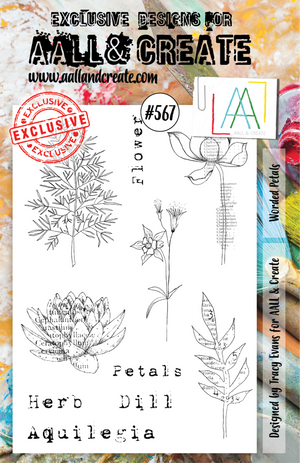 AALL & Create - A5 - Clear Stamps - 567 - Worded Petals - Tracy Evans