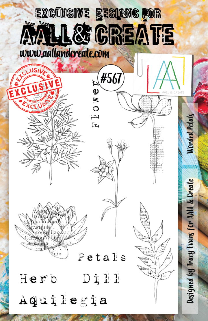 AALL & Create - A5 - Clear Stamps - 567 - Worded Petals - Tracy Evans