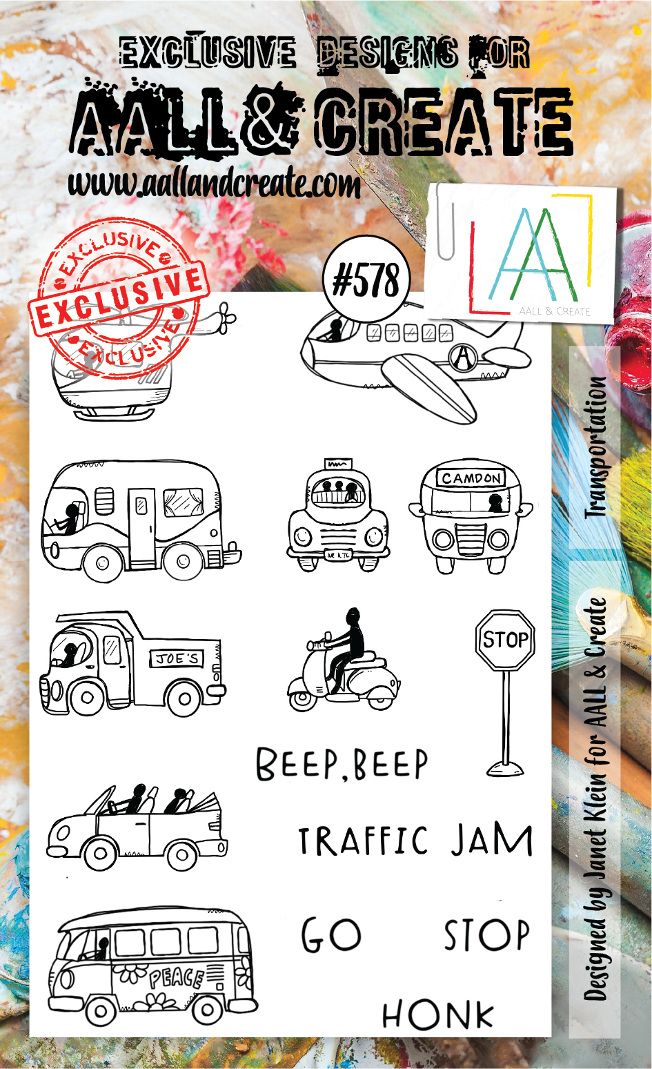 AALL & Create - A6 - Clear Stamps - 578 - Transportation - Janet Klein