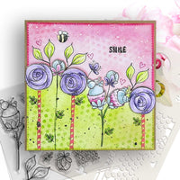Polkadoodles - Clear Polymer Stamp Set - Funky Rosy Posy