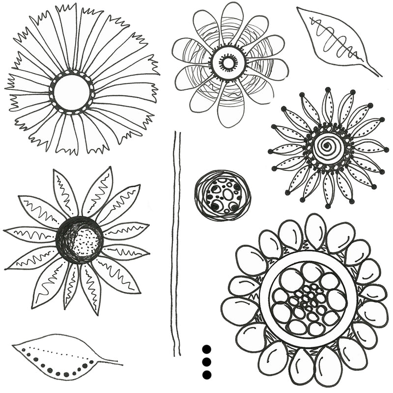 Hobby Art Stamps - Clear Polymer Stamp Set - A5 - Abstract Flowers (set 1)