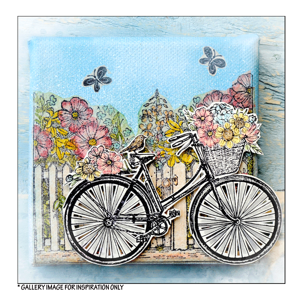Crafty Individuals - Unmounted Rubber Stamp - 417 - Country Days - Bicycle Flowers