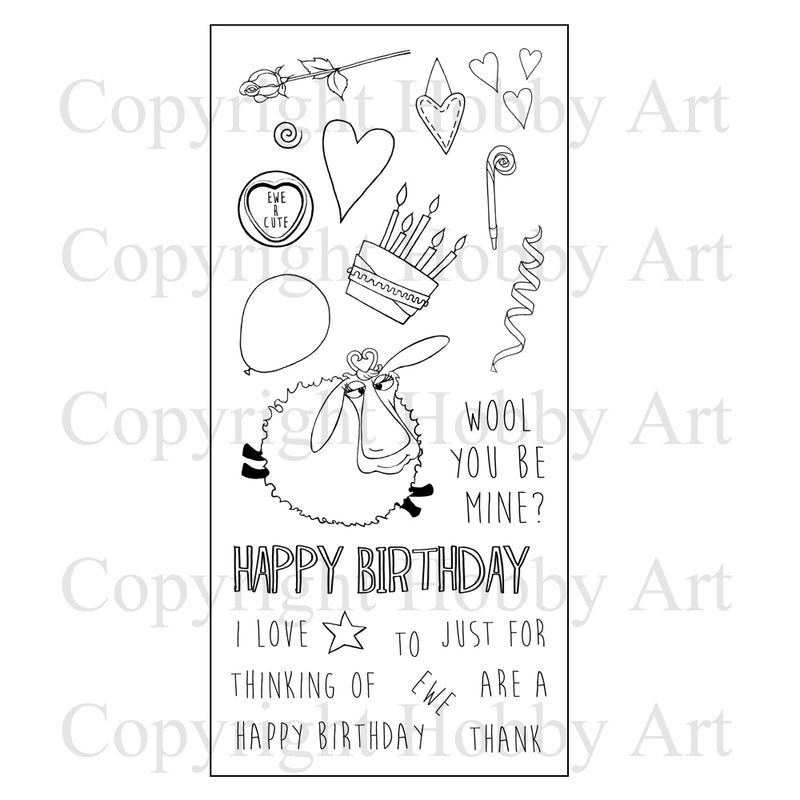 Hobby Art Stamps - Clear Polymer Stamp Set - Thinking of Ewe