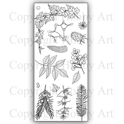 Hobby Art Stamps - Clear Polymer Stamp Set - Christmas Foliage