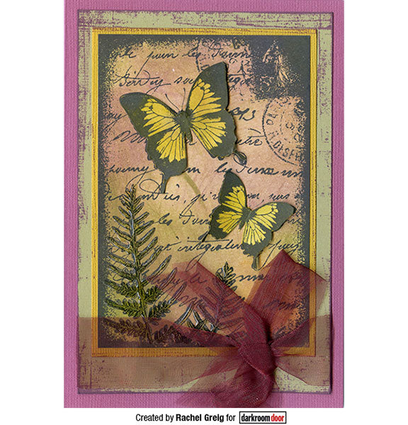 Darkroom Door - Collage Stamp - Butterfly Garden - Red Rubber Cling Stamps