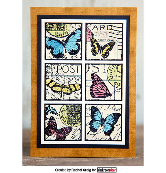 Darkroom Door - Collage Stamp - Butterfly Post - Red Rubber Cling Stamps