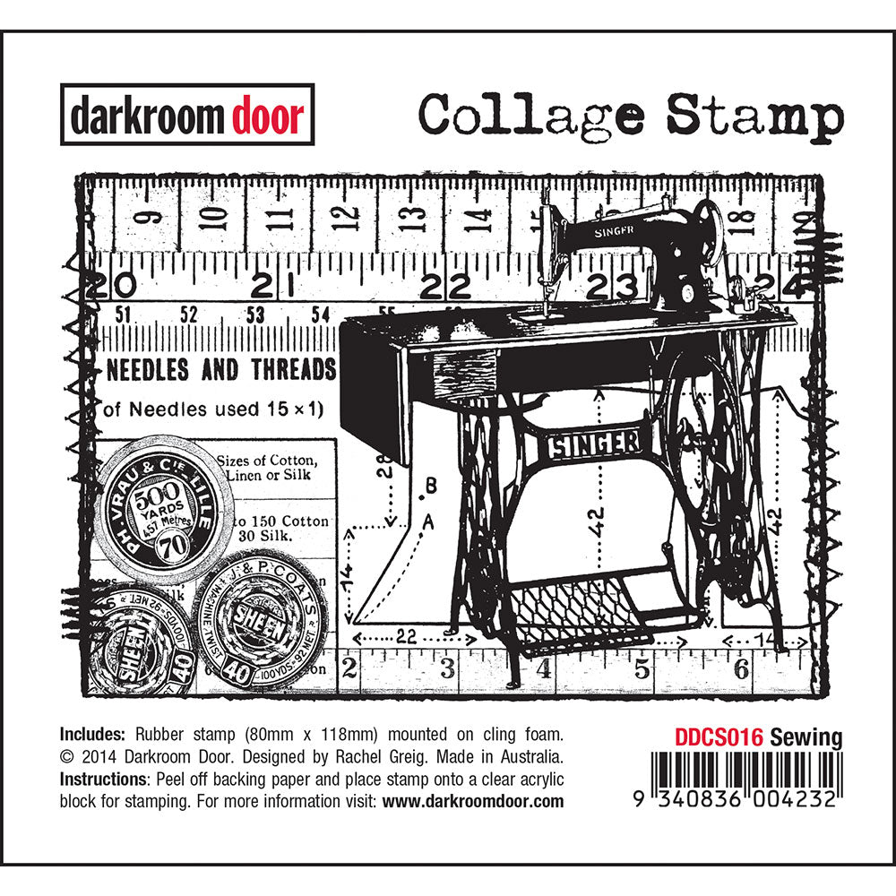 Darkroom Door - Collage Stamp - Sewing - Rubber Cling Collage Stamp