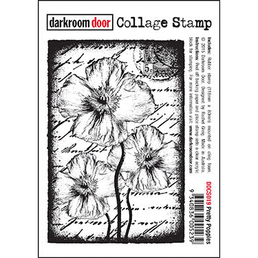 Darkroom Door - Collage Stamp - Pretty Poppies - Red Rubber Cling Stamps