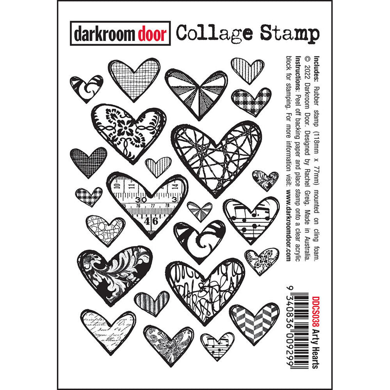 Darkroom Door - Collage Stamp - Red Rubber Cling Stamp - Arty Hearts