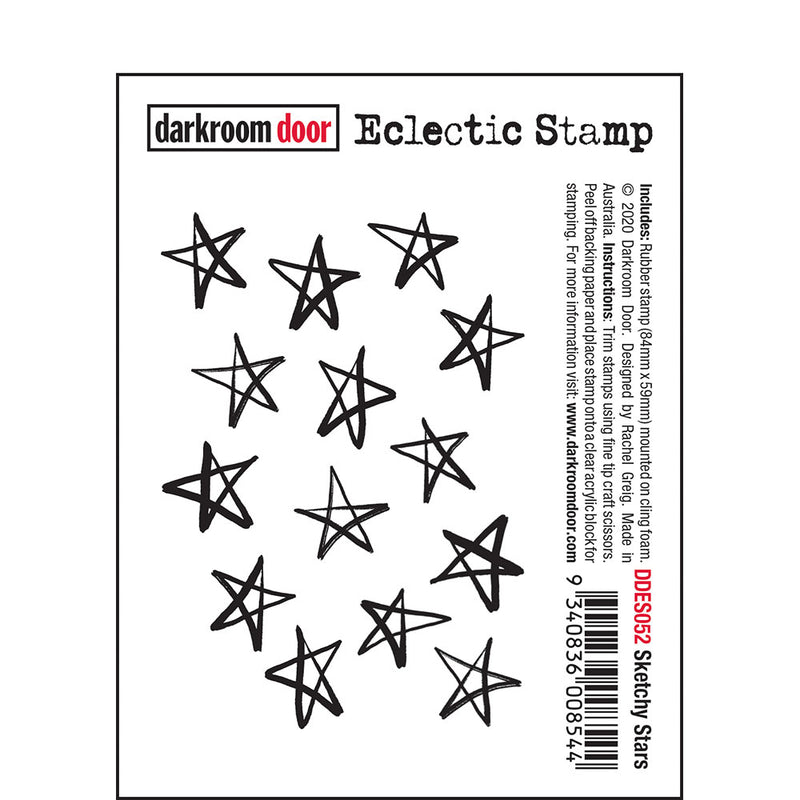 Darkroom Door - Eclectic Stamp - Sketchy Stars - Red Rubber Cling Stamp
