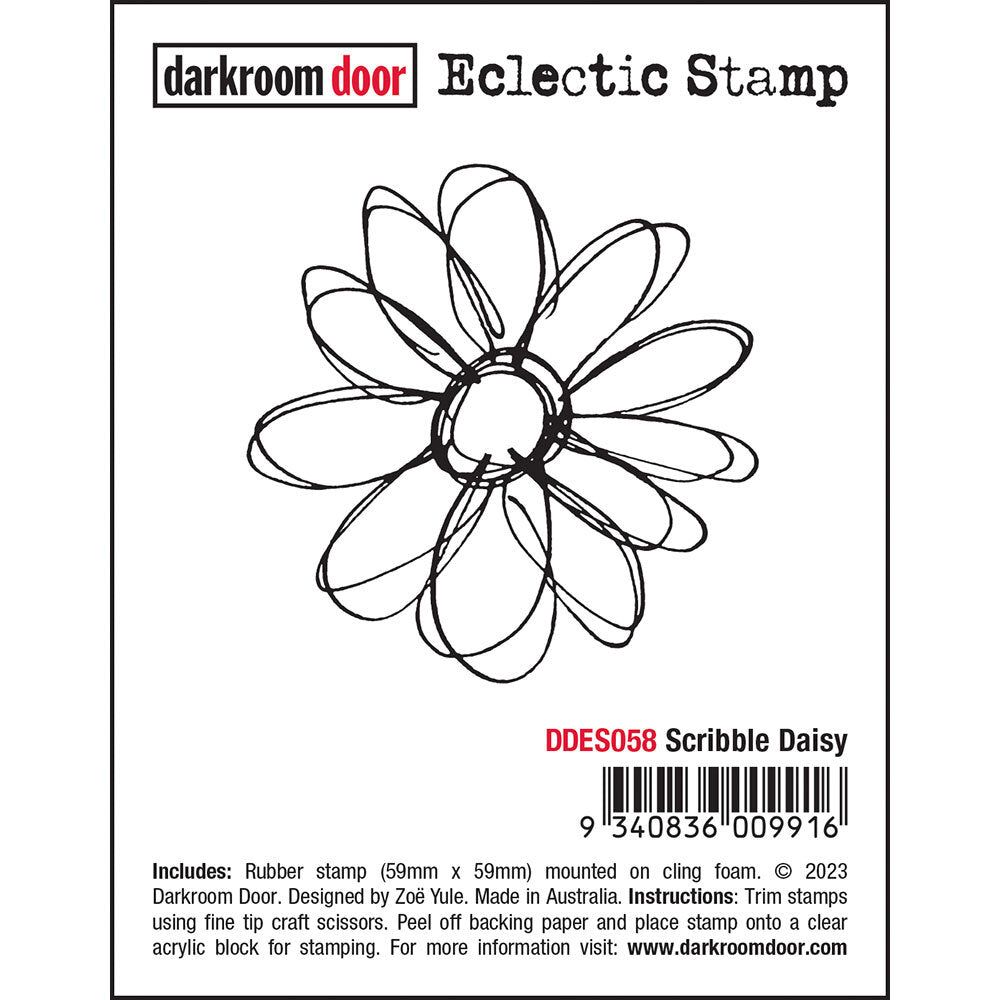 Darkroom Door - Eclectic Stamp - Scribble Daisy - Red Rubber Cling Stamp