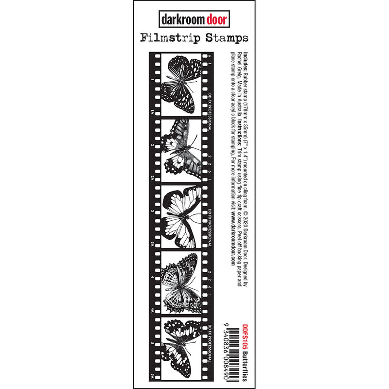 Darkroom Door - Filmstrip Stamp - Butterflies - Red Rubber Cling Stamp