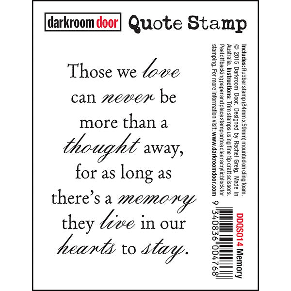 Darkroom Door - Quote - Memory - Red Rubber Cling Stamp