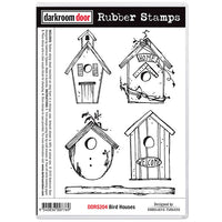 Darkroom Door - Bird Houses - Red Rubber Cling Stamp