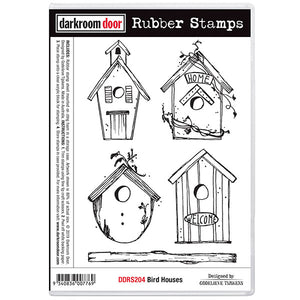Darkroom Door - Bird Houses - Red Rubber Cling Stamp