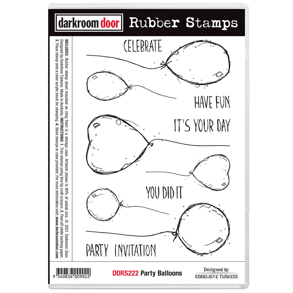 Darkroom Door - Party Balloons - Red Rubber Cling Stamps