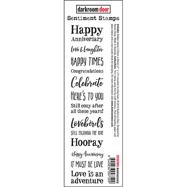 Darkroom Door - Sentiment Strip - Happy Anniversary - Red Rubber Cling Stamp