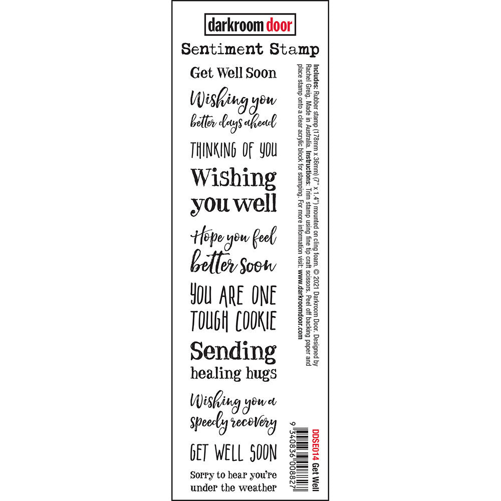 Darkroom Door - Sentiment Strip - Get Well - Red Rubber Cling Stamp