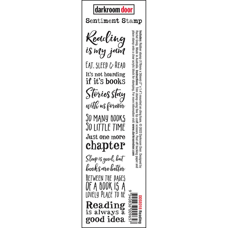 Darkroom Door - Sentiment Strip - Reading - Red Rubber Cling Stamp -