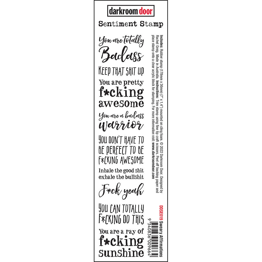 Darkroom Door - Sentiment Strip - Sweary Affirmations - Red Rubber Cling Stamp