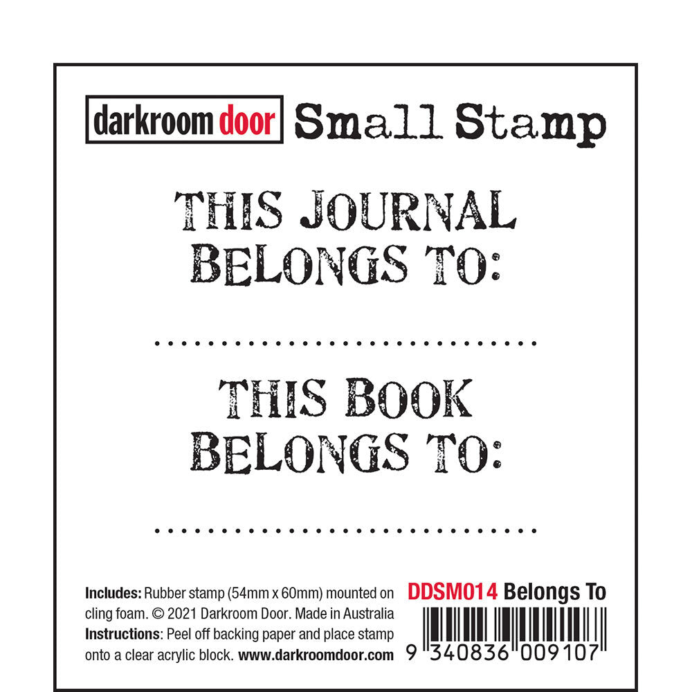 Darkroom Door - Small Stamp - Belongs To - Red Rubber Cling Stamp