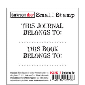Darkroom Door - Small Stamp - Belongs To - Red Rubber Cling Stamp