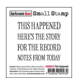 Darkroom Door - Small Stamp - This Happened - Red Rubber Cling Stamp