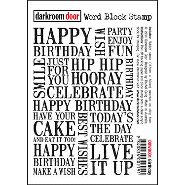 Darkroom Door - Word Block - Birthday - Red Rubber Cling Stamps