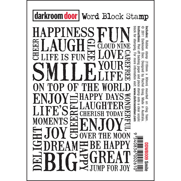 Darkroom Door - Word Block - Smile - Red Rubber Cling Stamps