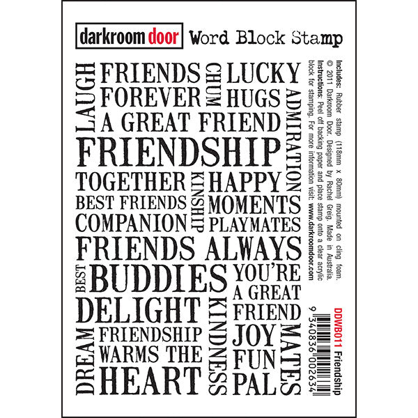 Darkroom Door - Word Block - Friendship - Red Rubber Cling Stamps