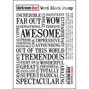 Darkroom Door - Word Block - Awesome - Red Rubber Cling Stamps