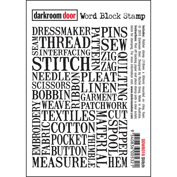 Darkroom Door - Word Block - Stitch - Red Rubber Cling Stamps