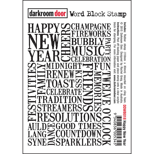Darkroom Door -  Word Block - Happy New Year - Red Rubber Cling Stamps