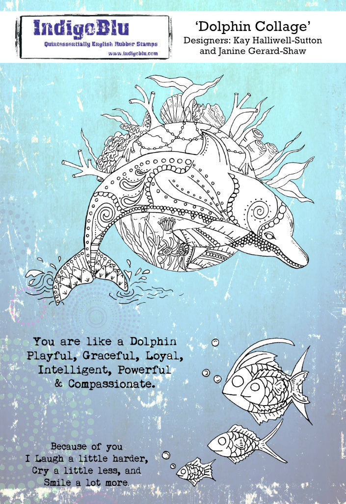 IndigoBlu - Cling Mounted Stamp - Dolphin Collage