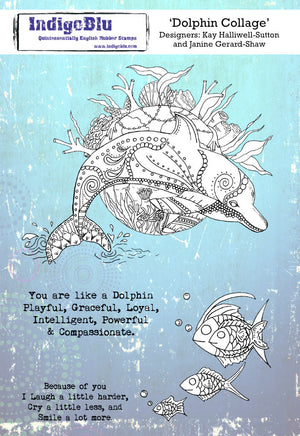 IndigoBlu - Cling Mounted Stamp - Dolphin Collage