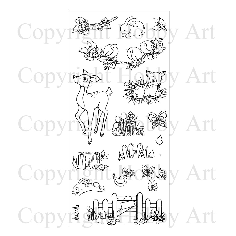 Hobby Art Stamps - Clear Polymer Stamp Set - Fawn & Flora