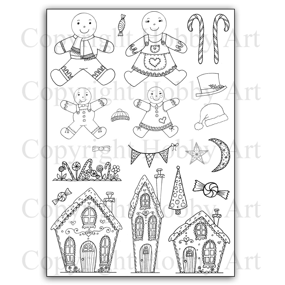 Hobby Art Stamps - Clear Polymer Stamp Set - A5 - Gingerbread Christmas