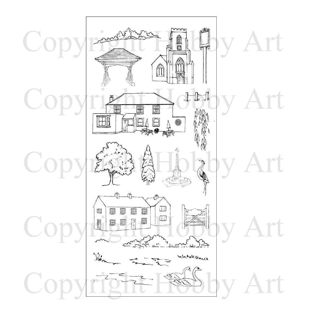 Hobby Art Stamps - Clear Polymer Stamp Set - Village Scene-it ...