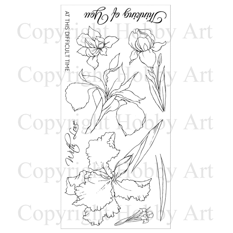 Hobby Art Stamps - Clear Polymer Stamp Set - Irises
